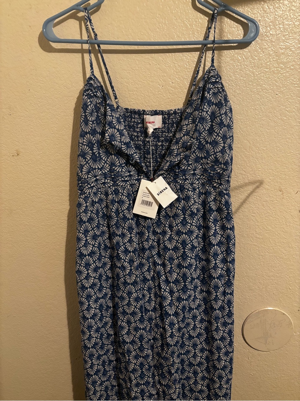 XiRENA Blue Floral Midi Dress with Spaghetti Straps